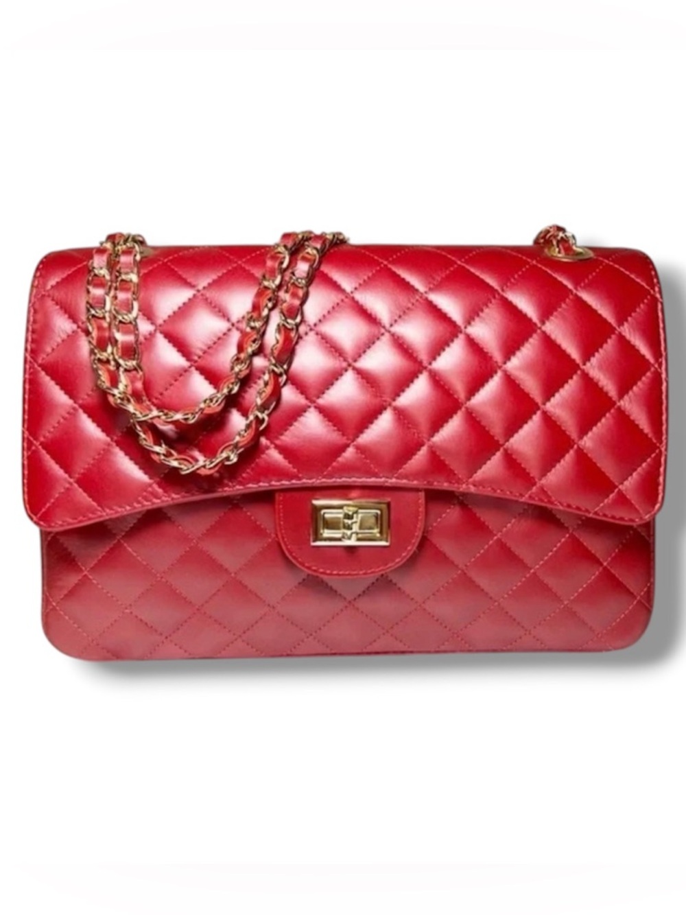 Chiara Ferretti “Florence” Quilted Red Genuine Leather Handbag Made in Italy